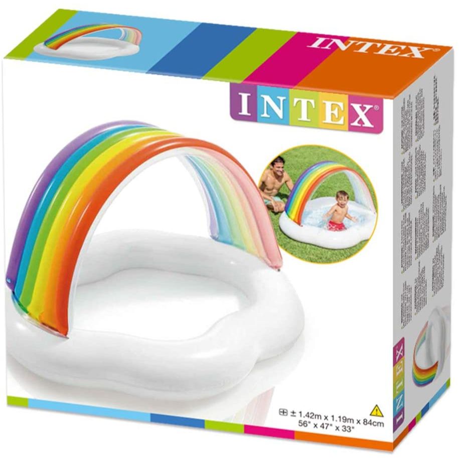 INTEX Inflatable Rainbow Canopy Pool For Babies 4ft 8in x 3ft 11in x 2ft 9in (6in Depth)