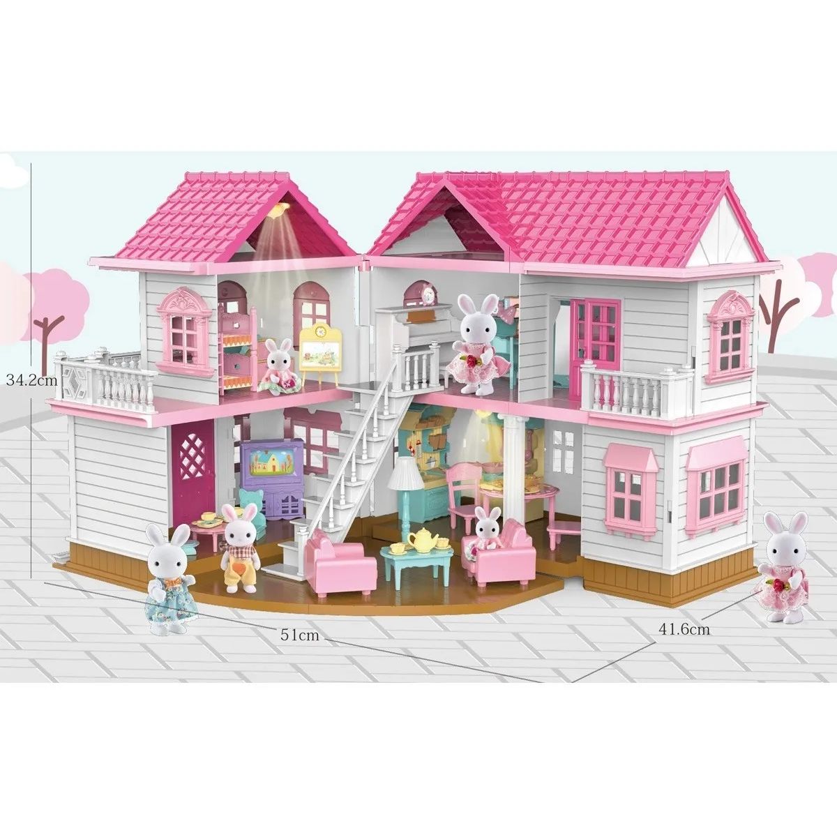Luxurly_Villa_Doll_Play_House_|_Sender_Family_DIY_Play_Set_WIth_Lights_&_Bunnies_1