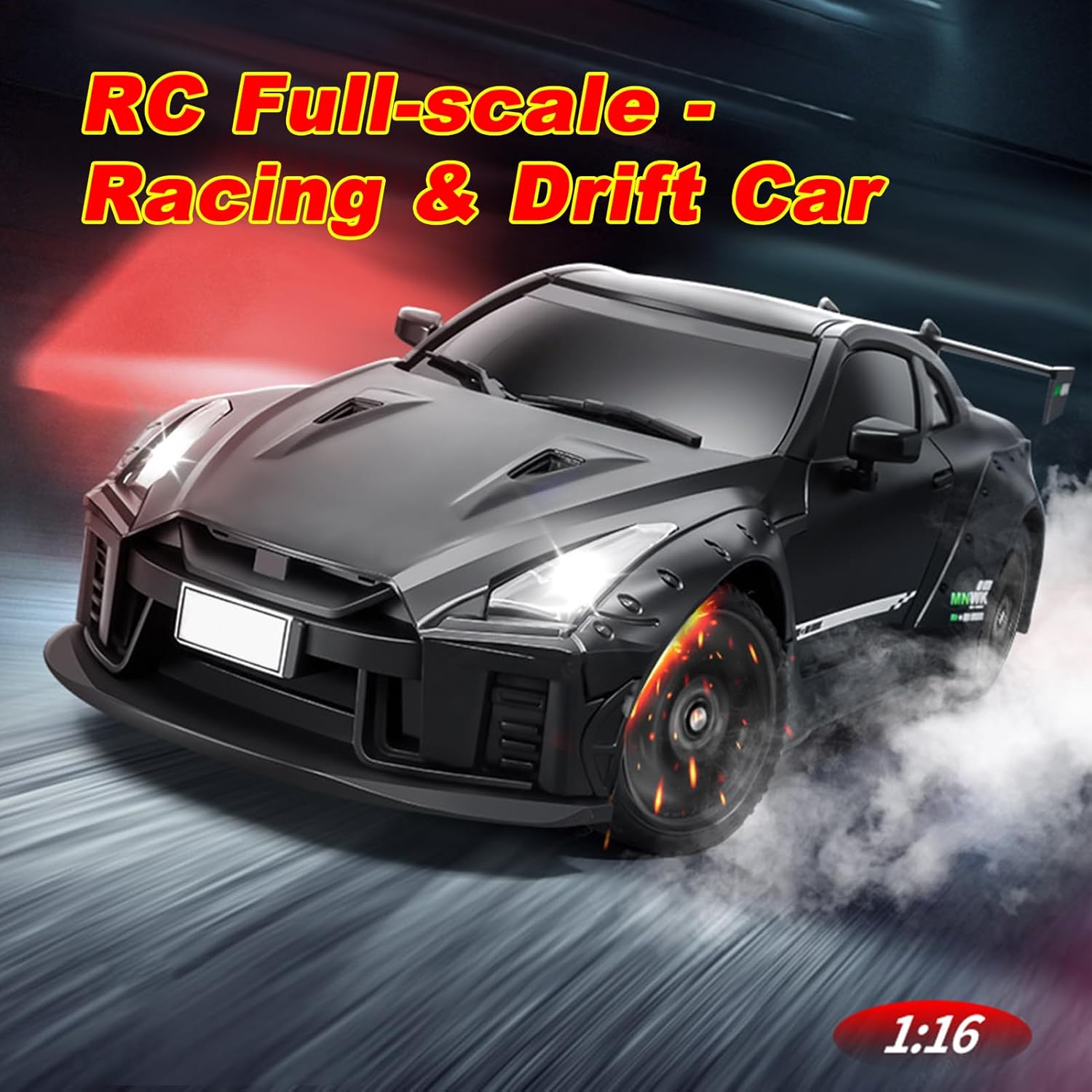 1:16 Scale 2.4GHz High-Speed Drift & Racing Remote Control Car with Rechargeable Battery & LED Lightning Effects