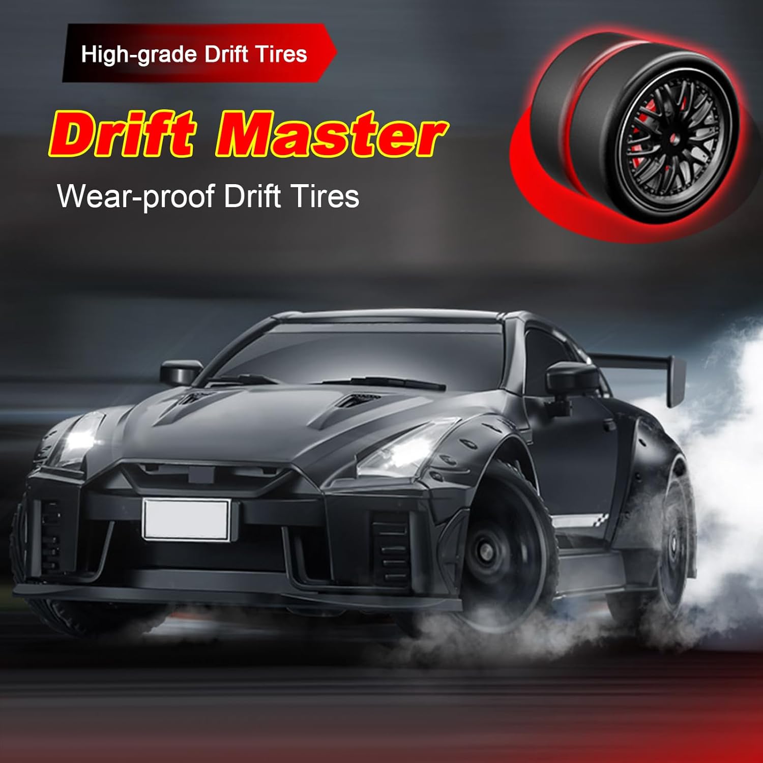1:16 Scale 2.4GHz High-Speed Drift & Racing Remote Control Car with Rechargeable Battery & LED Lightning Effects