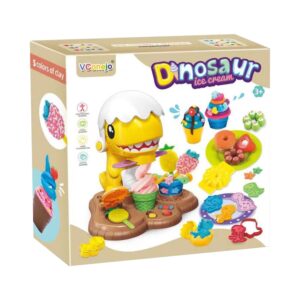 Dinosaur Color Clay Ice Cream Playset with Creative Tools, Waffle & Cookie Molds for Kids
