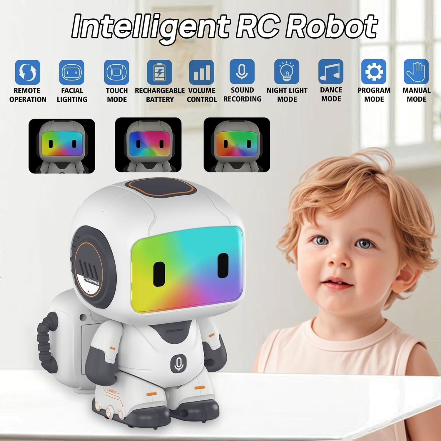 Electronic Smart Robot Toy | Programming RC Robot With Auto-Demonstration, Dance, Music, LED Eyes and Recording Function RC Toys