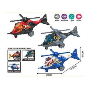Friction-Powered Toy Helicopter Set With Lights,Music & Multiple Colors