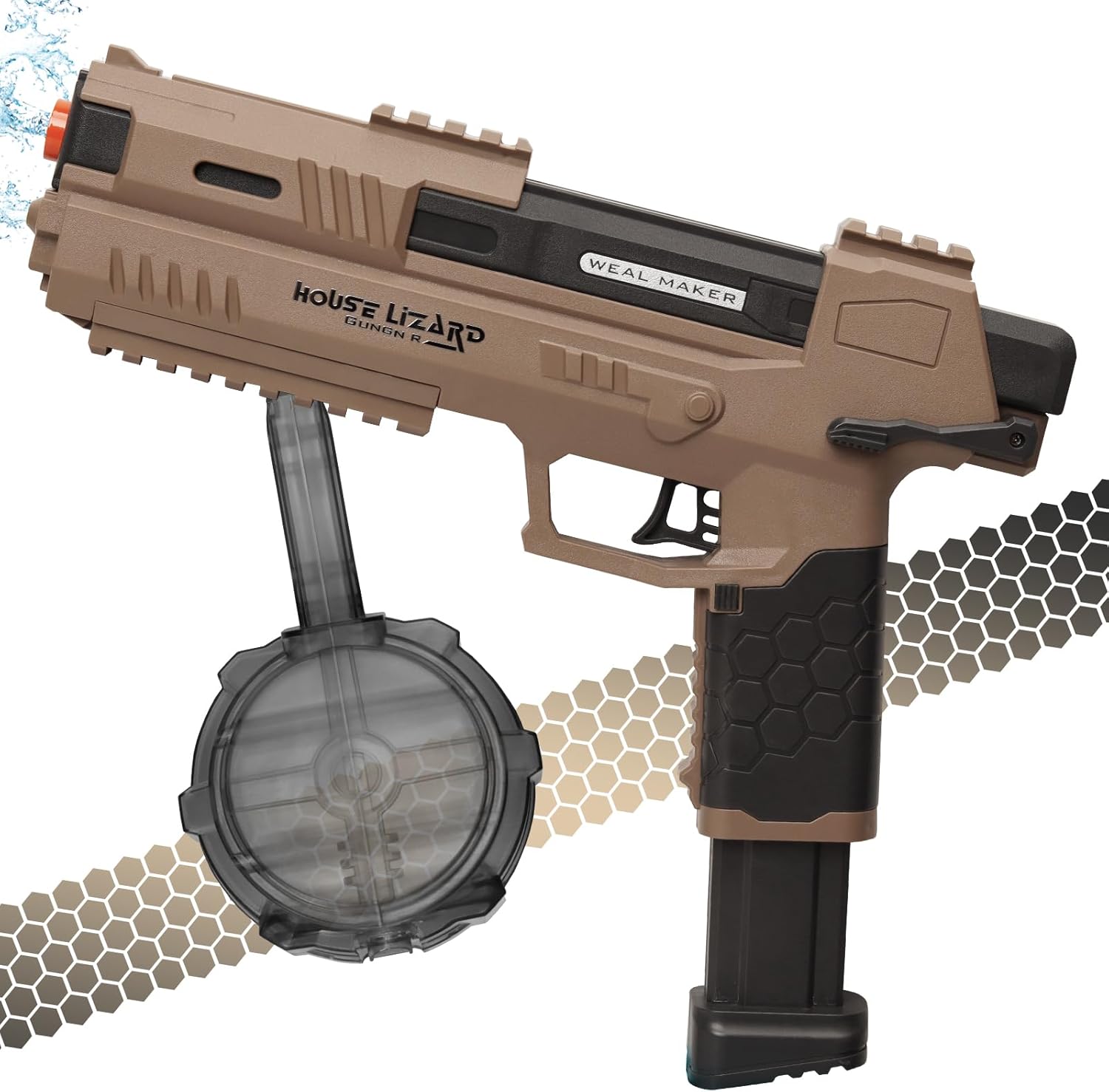 Gecko Electric Toy Water Pistol with Lights, Sounds & Drum Mag