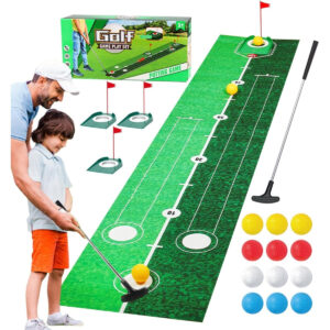 Golf Game Play-set With 2-Meter Putting Mat | Golf Balls & Flag Targets