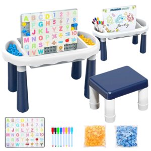 DIY Puzzle Activity Table Set with Removable Magnetic Board, Learning Desk & Matching Stool